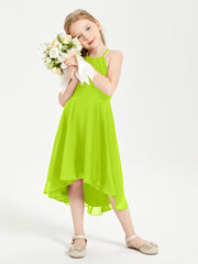 Junior Robes de Demoiselle d'Honneur Longueur de Mollet avec Jupe Asymétrique Vert Citron