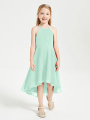 Junior Robes de Demoiselle d'Honneur Longueur de Mollet avec Jupe Asymétrique Vert Menthe