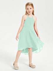 Junior Robes de Demoiselle d'Honneur Longueur de Mollet avec Jupe Asymétrique Vert Menthe
