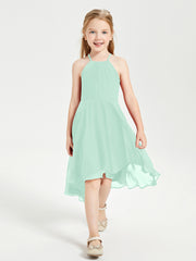 Junior Robes de Demoiselle d'Honneur Longueur de Mollet avec Jupe Asymétrique Vert Menthe