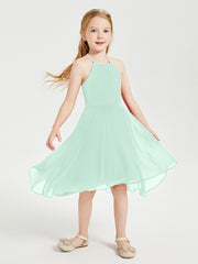 Junior Robes de Demoiselle d'Honneur Longueur de Mollet avec Jupe Asymétrique Vert Menthe