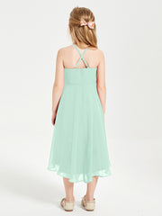 Junior Robes de Demoiselle d'Honneur Longueur de Mollet avec Jupe Asymétrique Vert Menthe