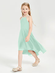 Junior Robes de Demoiselle d'Honneur Longueur de Mollet avec Jupe Asymétrique Vert Menthe