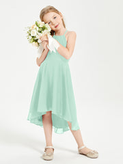 Junior Robes de Demoiselle d'Honneur Longueur de Mollet avec Jupe Asymétrique Vert Menthe