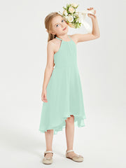 Junior Robes de Demoiselle d'Honneur Longueur de Mollet avec Jupe Asymétrique Vert Menthe