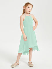 Junior Robes de Demoiselle d'Honneur Longueur de Mollet avec Jupe Asymétrique Vert Menthe
