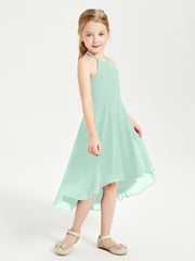Junior Robes de Demoiselle d'Honneur Longueur de Mollet avec Jupe Asymétrique Vert Menthe