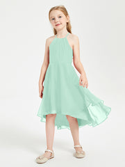 Junior Robes de Demoiselle d'Honneur Longueur de Mollet avec Jupe Asymétrique Vert Menthe