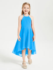 Junior Robes de Demoiselle d'Honneur Longueur de Mollet avec Jupe Asymétrique Bleu Océan