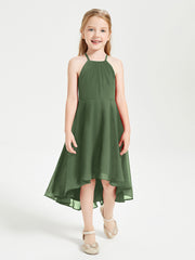 Junior Robes de Demoiselle d'Honneur Longueur de Mollet avec Jupe Asymétrique Olive Verte