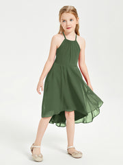 Junior Robes de Demoiselle d'Honneur Longueur de Mollet avec Jupe Asymétrique Olive Verte