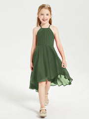 Junior Robes de Demoiselle d'Honneur Longueur de Mollet avec Jupe Asymétrique Olive Verte