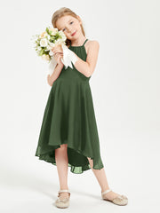Junior Robes de Demoiselle d'Honneur Longueur de Mollet avec Jupe Asymétrique Olive Verte