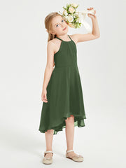 Junior Robes de Demoiselle d'Honneur Longueur de Mollet avec Jupe Asymétrique Olive Verte