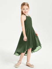 Junior Robes de Demoiselle d'Honneur Longueur de Mollet avec Jupe Asymétrique Olive Verte