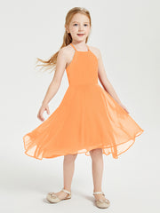 Junior Robes de Demoiselle d'Honneur Longueur de Mollet avec Jupe Asymétrique Orange
