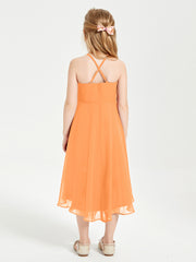 Junior Robes de Demoiselle d'Honneur Longueur de Mollet avec Jupe Asymétrique Orange