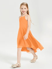 Junior Robes de Demoiselle d'Honneur Longueur de Mollet avec Jupe Asymétrique Orange