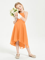 Junior Robes de Demoiselle d'Honneur Longueur de Mollet avec Jupe Asymétrique Orange