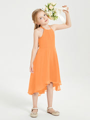 Junior Robes de Demoiselle d'Honneur Longueur de Mollet avec Jupe Asymétrique Orange