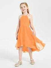 Junior Robes de Demoiselle d'Honneur Longueur de Mollet avec Jupe Asymétrique Orange