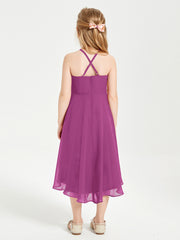 Junior Robes de Demoiselle d'Honneur Longueur de Mollet avec Jupe Asymétrique Orchidee