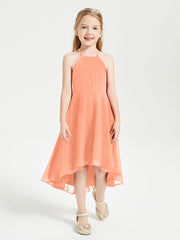 Junior Robes de Demoiselle d'Honneur Longueur de Mollet avec Jupe Asymétrique Papaye