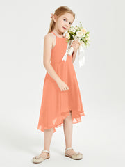 Junior Robes de Demoiselle d'Honneur Longueur de Mollet avec Jupe Asymétrique Papaye