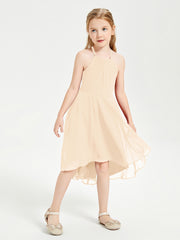 Junior Robes de Demoiselle d'Honneur Longueur de Mollet avec Jupe Asymétrique Pêche