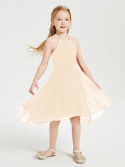 Junior Robes de Demoiselle d'Honneur Longueur de Mollet avec Jupe Asymétrique Pêche