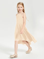 Junior Robes de Demoiselle d'Honneur Longueur de Mollet avec Jupe Asymétrique Pêche