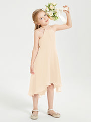 Junior Robes de Demoiselle d'Honneur Longueur de Mollet avec Jupe Asymétrique Pêche