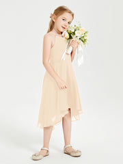 Junior Robes de Demoiselle d'Honneur Longueur de Mollet avec Jupe Asymétrique Pêche