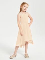 Junior Robes de Demoiselle d'Honneur Longueur de Mollet avec Jupe Asymétrique Pêche