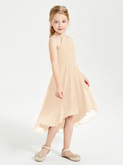 Junior Robes de Demoiselle d'Honneur Longueur de Mollet avec Jupe Asymétrique Pêche