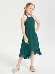 Junior Robes de Demoiselle d'Honneur Longueur de Mollet avec Jupe Asymétrique Paon