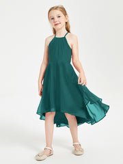 Junior Robes de Demoiselle d'Honneur Longueur de Mollet avec Jupe Asymétrique Paon