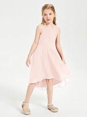 Junior Robes de Demoiselle d'Honneur Longueur de Mollet avec Jupe Asymétrique Rose Perle