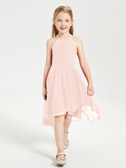 Junior Robes de Demoiselle d'Honneur Longueur de Mollet avec Jupe Asymétrique Rose Perle