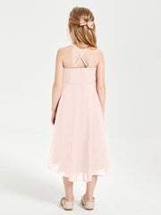 Junior Robes de Demoiselle d'Honneur Longueur de Mollet avec Jupe Asymétrique Rose Perle