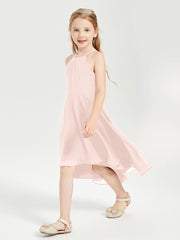 Junior Robes de Demoiselle d'Honneur Longueur de Mollet avec Jupe Asymétrique Rose Perle