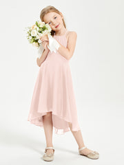 Junior Robes de Demoiselle d'Honneur Longueur de Mollet avec Jupe Asymétrique Rose Perle