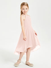 Junior Robes de Demoiselle d'Honneur Longueur de Mollet avec Jupe Asymétrique Rose Perle