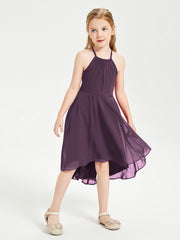 Junior Robes de Demoiselle d'Honneur Longueur de Mollet avec Jupe Asymétrique Plum