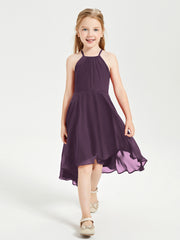 Junior Robes de Demoiselle d'Honneur Longueur de Mollet avec Jupe Asymétrique Plum