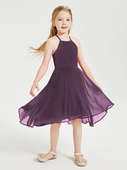 Junior Robes de Demoiselle d'Honneur Longueur de Mollet avec Jupe Asymétrique Plum