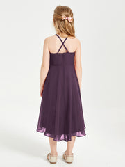 Junior Robes de Demoiselle d'Honneur Longueur de Mollet avec Jupe Asymétrique Plum
