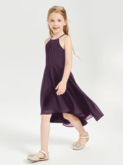 Junior Robes de Demoiselle d'Honneur Longueur de Mollet avec Jupe Asymétrique Plum