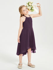 Junior Robes de Demoiselle d'Honneur Longueur de Mollet avec Jupe Asymétrique Plum