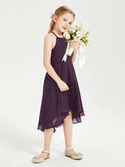 Junior Robes de Demoiselle d'Honneur Longueur de Mollet avec Jupe Asymétrique Plum